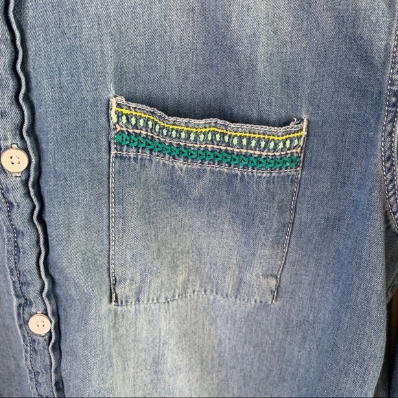 Urban Outfitters Koto Chambray denim western embroidered button shirt boho Top - Picture 8 of 11